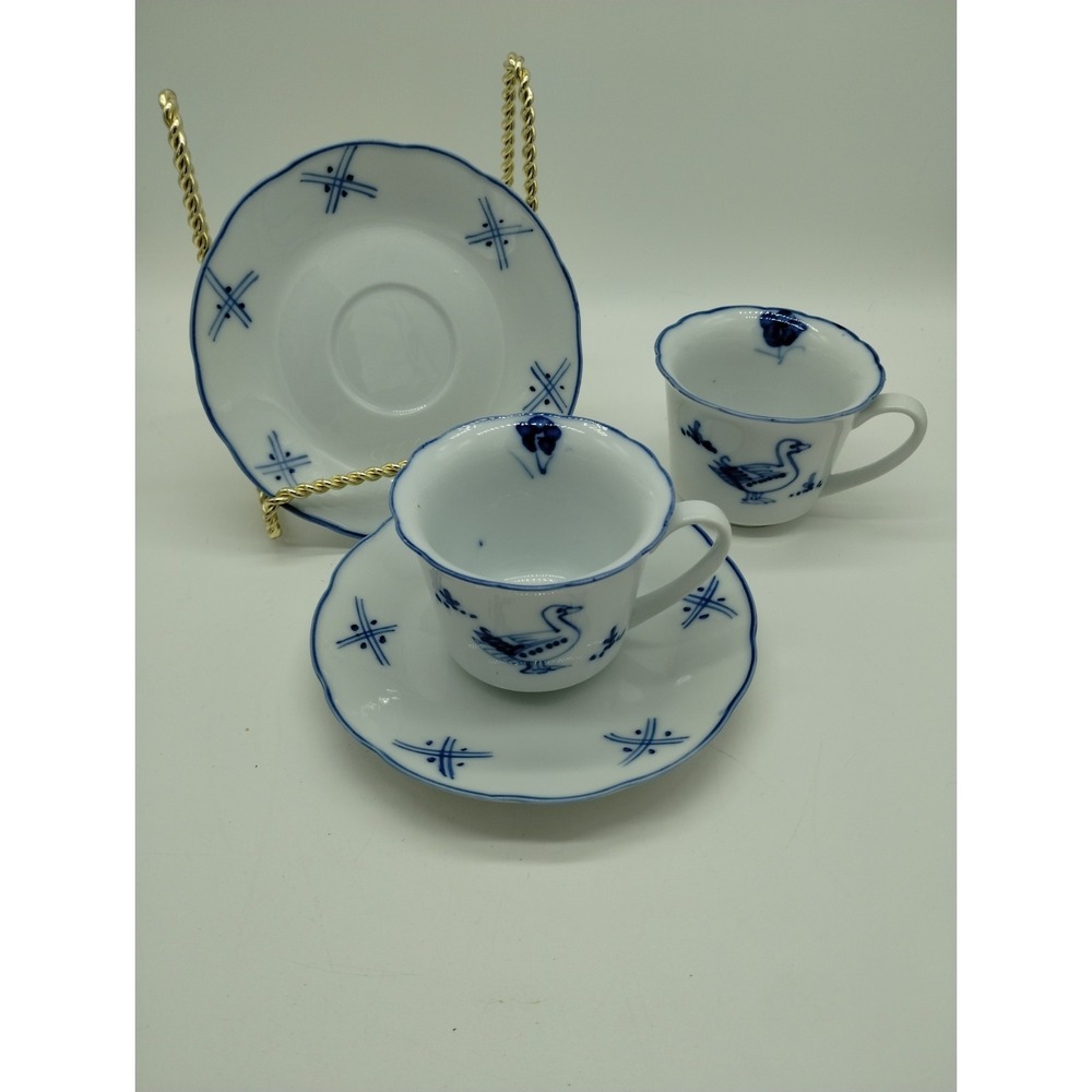 BIA Cordon Bleu C. Steele Blue/White Duck: Set of 2 Teacups & Saucers 6 Oz